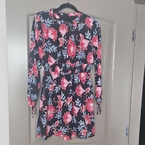 LOFT Black and Pink Floral Long Sleeve Dress